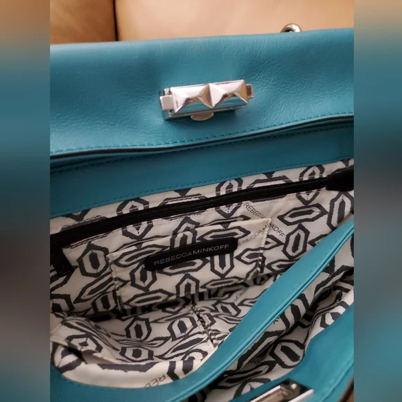 Rebecca Minkoff Teal leather Satchel good used condition crossbody strap - Picture 4 of 7